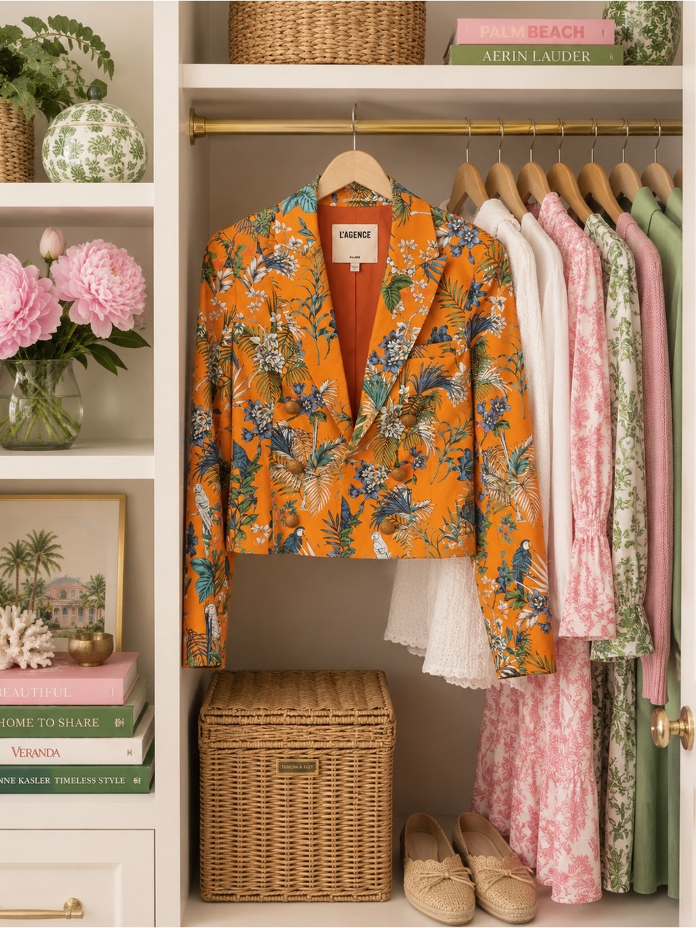L’AGENCE Tropical Floral Cropped Blazer | Orange Print Jacket | Size 4